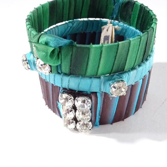 Lee Angel Green Blue Brown Wrapped Crystal Bangle Set of 3 NWT 450 - Picture 8 of 9